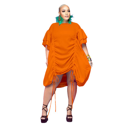 Plus Size Woman Double Sleeve Drawstring Dress