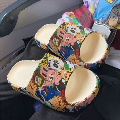 K-style Cartoon I Graffiti Thick Sole Sandals