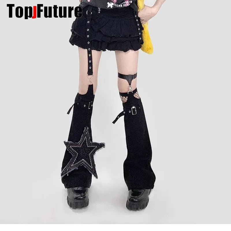 Women Y2K Girl Gothic Lolita Harajuku streetwear Steam punk American Retro grunge hotsweet Moto & Biker skirt set leg Warmers