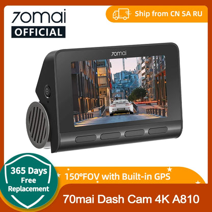 70mai Dash Cam A810 UHD 4K 150FOV GPS incorporado ADAS 24H movimiento de estacionamiento DVR para coche 70mai A810 HDR seguimiento de ruta de doble canal