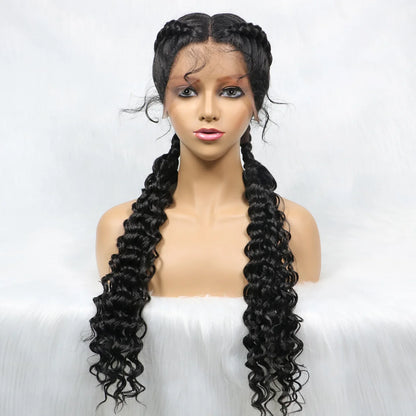 Braided Wigs Synthetic 13x1 T Part Lace  Braiding Hair Wig Curly Water Wave