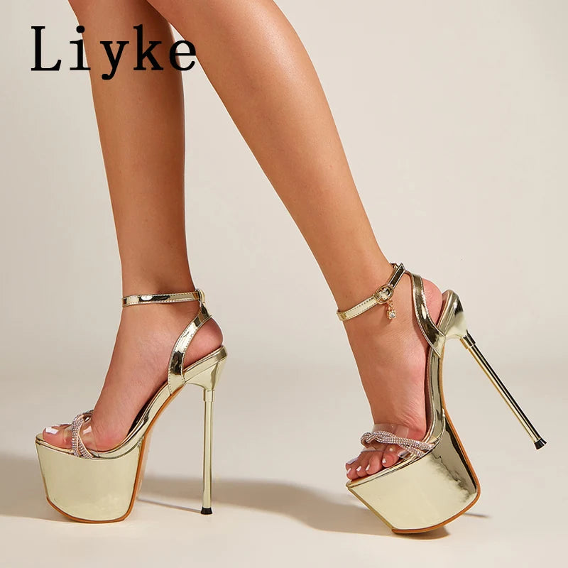 Liyke Sandalias sexis de 17CM para mujer, tacones altos con punta abierta transparente de PVC cristalino