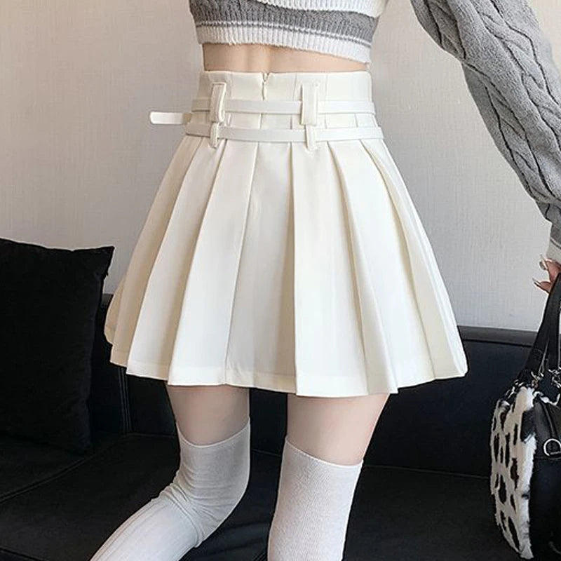 Double Belt High Waist Skirt Faldas