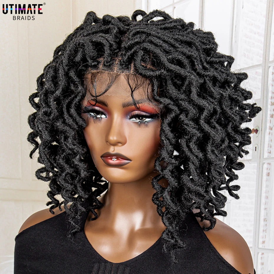 18 Inches Synthetic Full Lace Wig Short Bob Curly Wave Box Braided Wigs for African Women Heat Resistant Braiding Hair Wigs