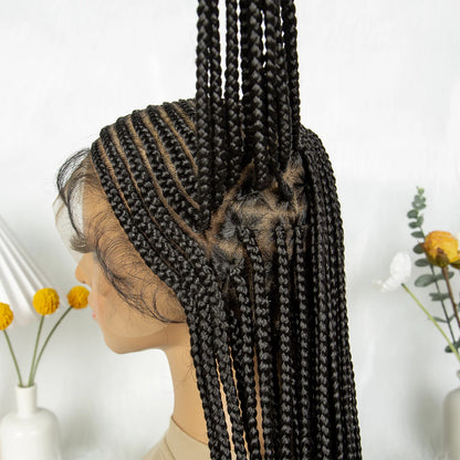 KIMA Synthetic 36 inch Cornrow Braided Wigs Transparent Full Lace Wig Fulani Stitch Box Braids With Baby Hair