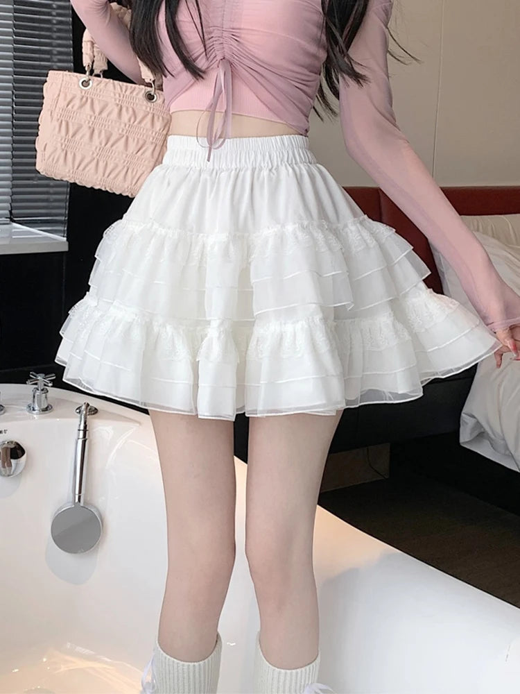 White Lace Mesh Mini Skirt