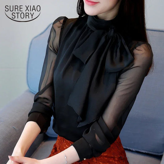 Bowtie Chiffon Turtleneck