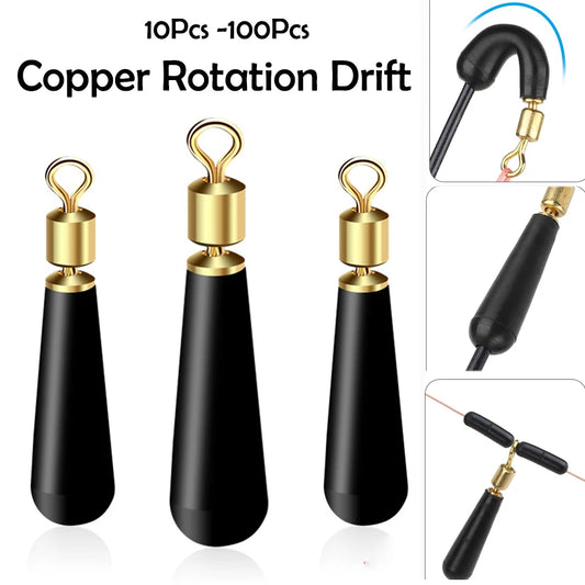 10/20/50Pcs Fishing Gear Block Rotation Drift Fishing Floats Accessory Bobber Copper+ Rubber Tools Fish Float Fishing Float Base