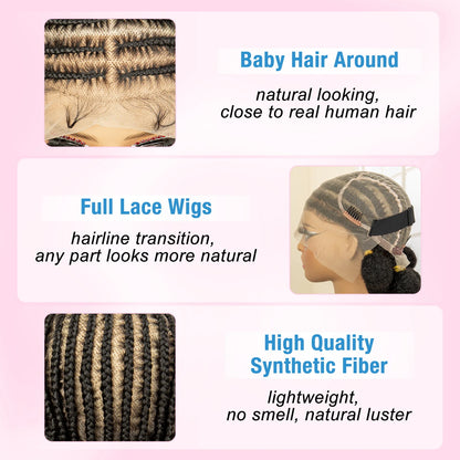 Synthetic Full Lace Bantu African Knotless Box Braids Wig Lightweight Lace Frontal Braiding Wig