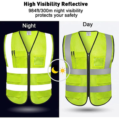 Safety Vest, High Visibility Reflective vest with Pockets and Zipper, Safety Vest for Men Meets ANSI/ISEA Standards