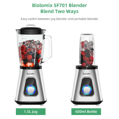 BioloMix Batidora de batidos de 1300 W con tarro de cristal de 1,5 L, combo de batidoras personales para bebidas de frutas congeladas, salsas