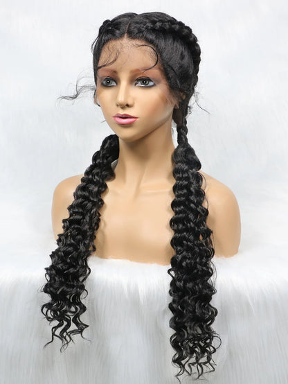 Braided Wigs Synthetic 13x1 T Part Lace  Braiding Hair Wig Curly Water Wave