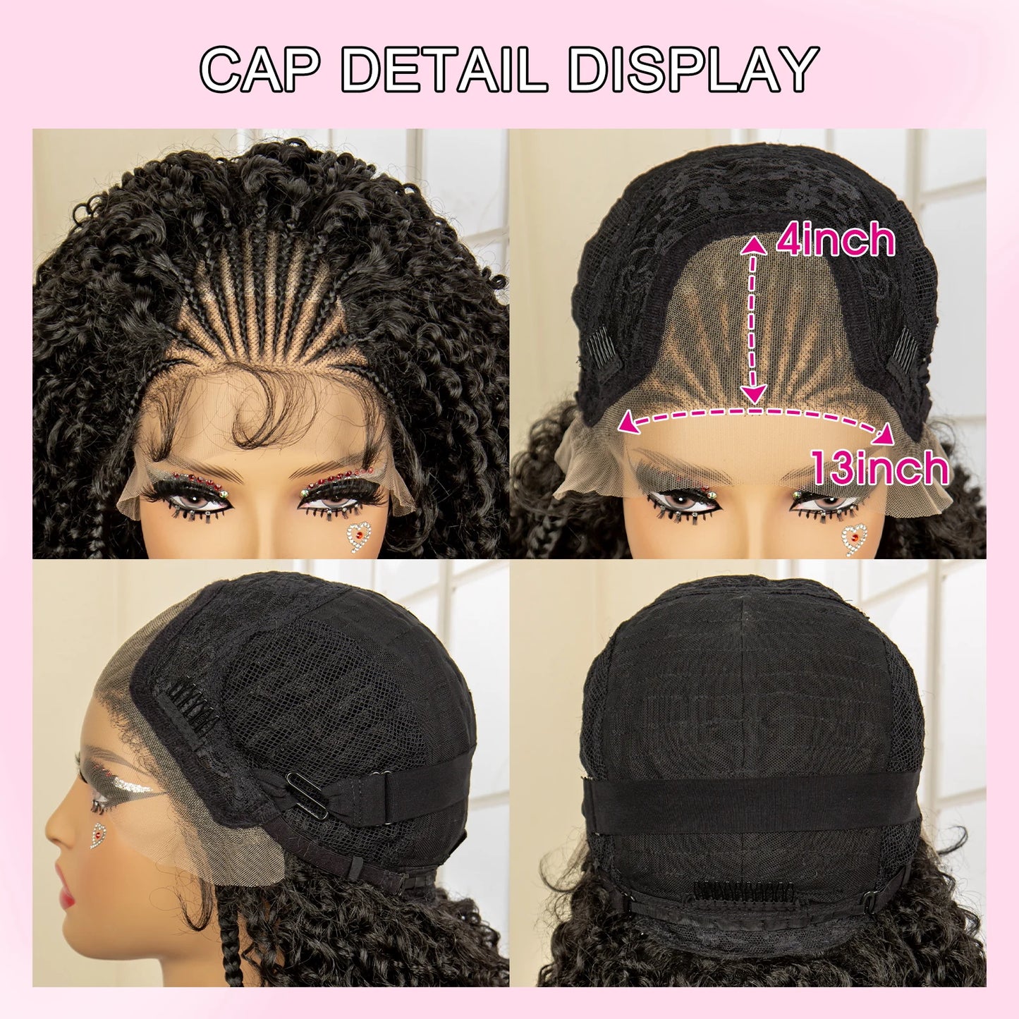 Synthetic Curly with Braids Wig 13x4 Lace Frontal Cornrow Braided Wigs with Baby Hair 28 Inches Wave Hair Wig