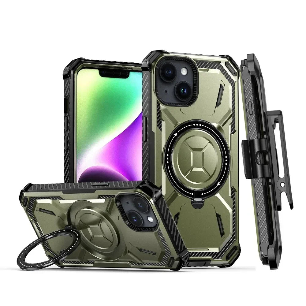 Armor Rugged For MagSafe Magnetic Phone Case Cover With Ring Holder &Belt Clip Holster