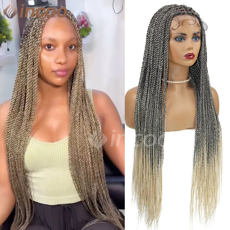 Full Lace Twist Braided Wigs Synthetic Box Jumbo Braided Braids Wigs 26 36 Inch Synthetic Twist Braids Wigs For Afro Black Women