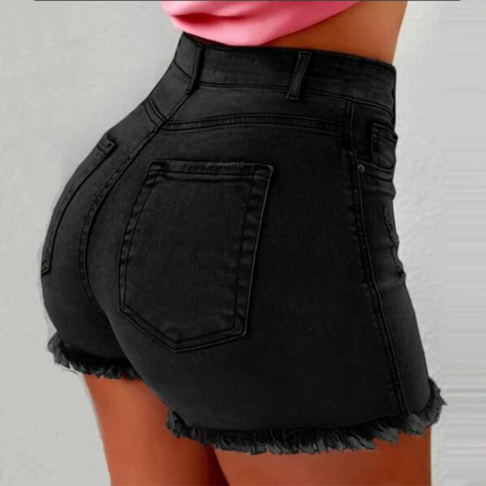 Solid Cotton Denim Shorts