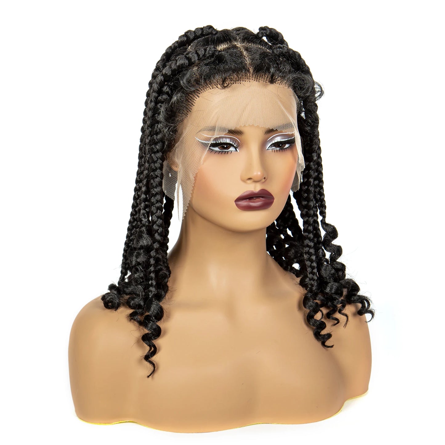 14inch Synthetic Knotless Box Braided Wigs with Curly Ends Natural Full Lace Braiding Hair Wigs with Baby Hair for Black Women