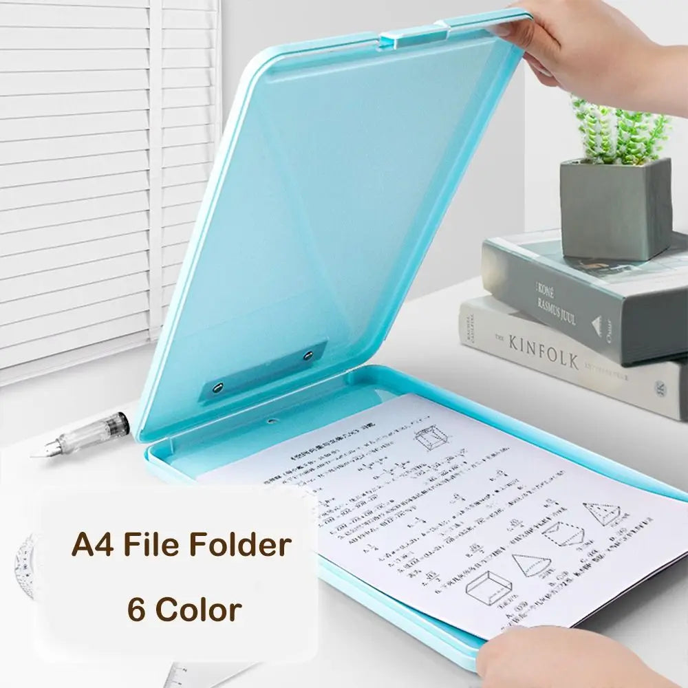 A4 File Folder A4 File Clipboard Box Case Large Capacity Waterproof Memo Clip Board Plastic File Storage File Organizer Student