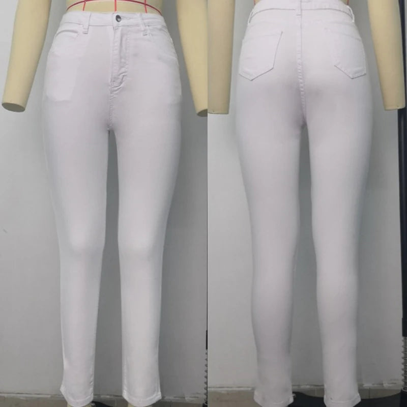 High Waist Stretchy Skinny White Jeans