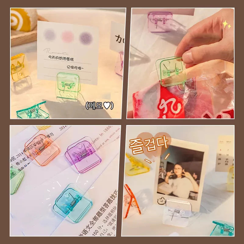 5pcs Kawaii Transparent Paper Clips Candy Color File Documents Binder Clips Notebook Bookmarks Index Page Tickets Holder Clamps