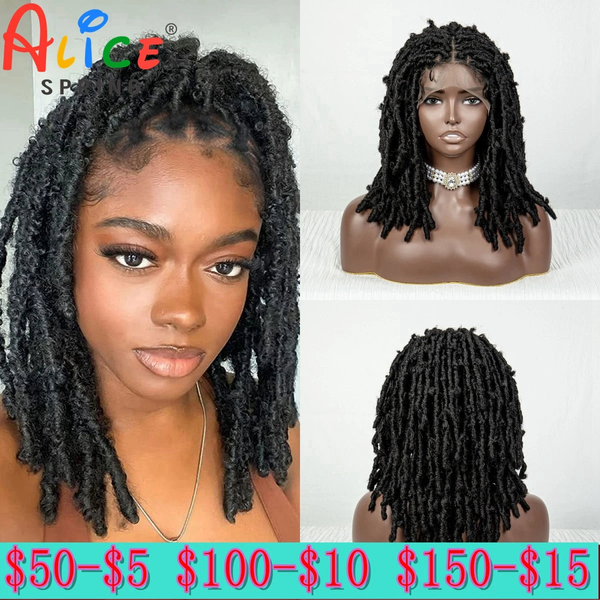 Synthetic Dreadlocks Braided Bob Wigs Lace Front Braiding Hair Wig Crochets Braids Wig Butterfly Locs Crochet Hair Wig for Women