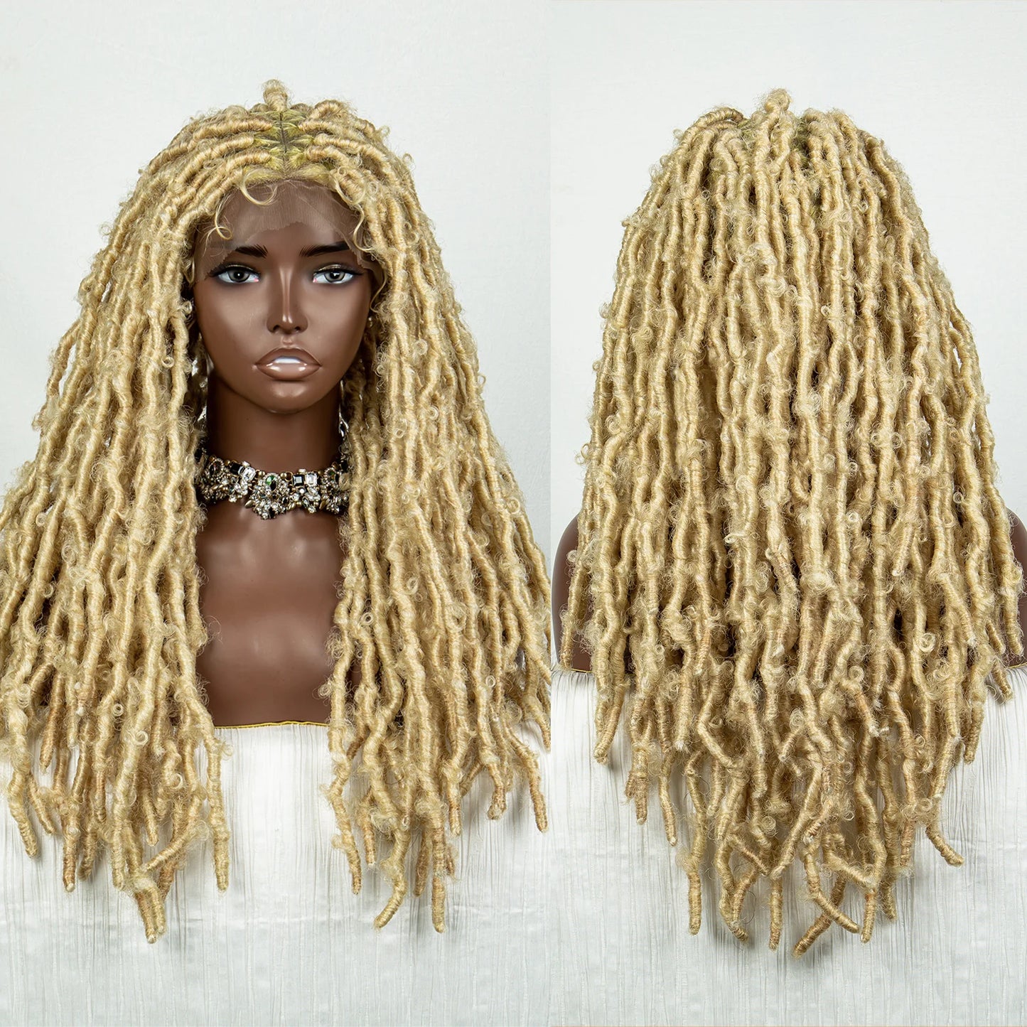 613 Blonde Butterfly Locs Synthetic Full Lace Braid Wig Crochet Faux Locs Braids