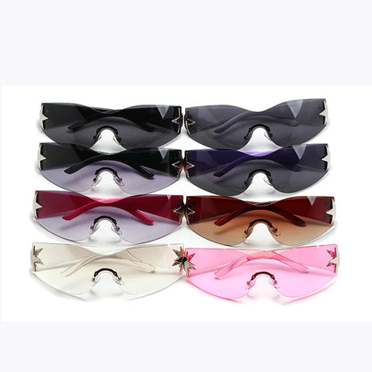 Y2K Fashion Rimless Sunglasses for Women Men Trendy 2000'S Sun Glasses Punk One Piece Goggles Fashion Shades Oculos De Sol