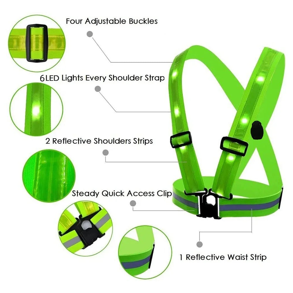 High Visibility Reflection Vest Cycling Vest Reflective Safety Belt With LED Light Night Running Cycling Walking Jogging Vests