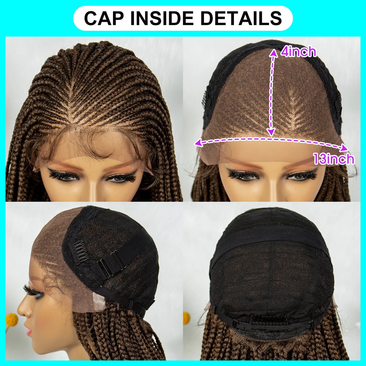 Kima Synthetic Braided Wigs 13x4 Lace Front Wig Stitch Braided Curly Side Part with Baby Hair for Black Women