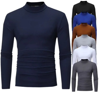 Men Thermal Underwear Tops Autumn Thermal Shirt Clothes Men's Tights High Neck Thin Slim Fit Long Sleeve T-shirt Base Tee XXXL