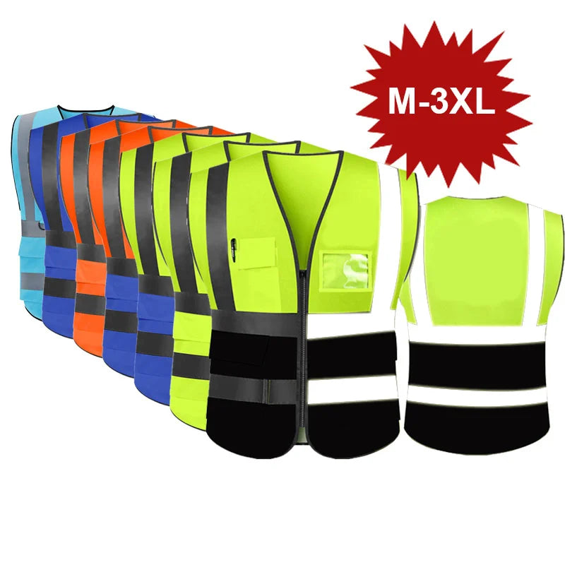 Hi Visibility Reflective Safety Vest With Reflective Strips and 5 Pockets Construction Work Uniform Vest ANSI Class 2 Standard