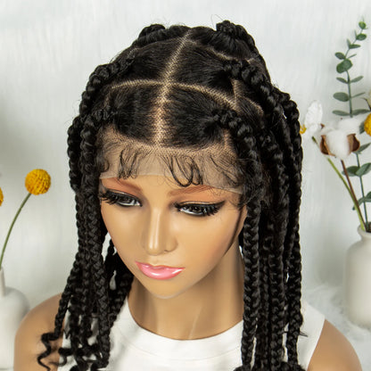 KIMA 14 Inches Synthetic Square Box Braided HD Full Lace with Baby Hair