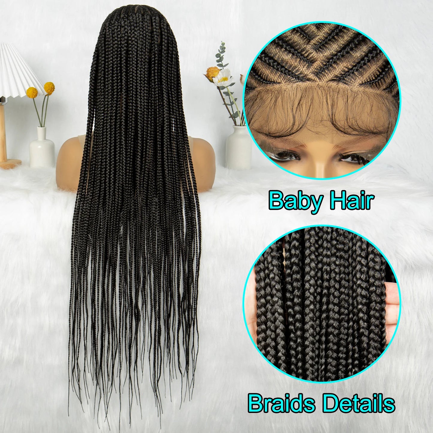 KIMA Synthetic Full Lace Wigs Cornrow Braided Wigs Box Braids 36 inches long Braiding Wigs for Black Women