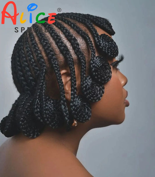 Cornrow Braided Wigs Synthetic Full Lace Handmade Knotless Bantu Braiding Hair Wig Lace Front Short Braids