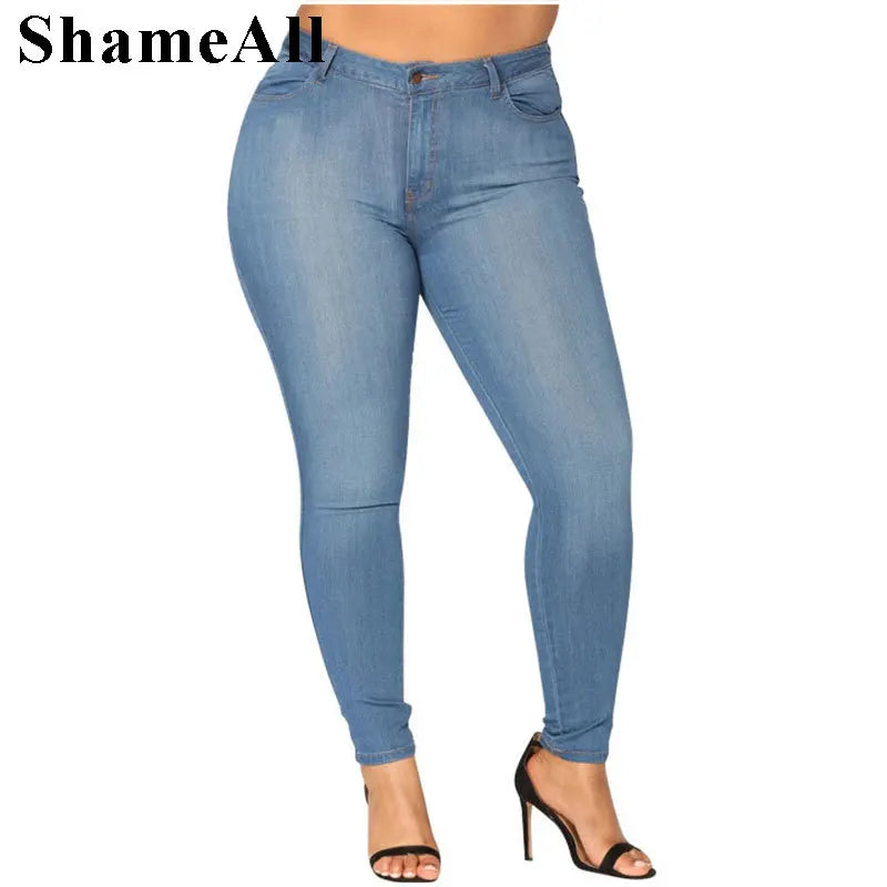 Thin White Blue Stretch Skinny Pencil Jeans