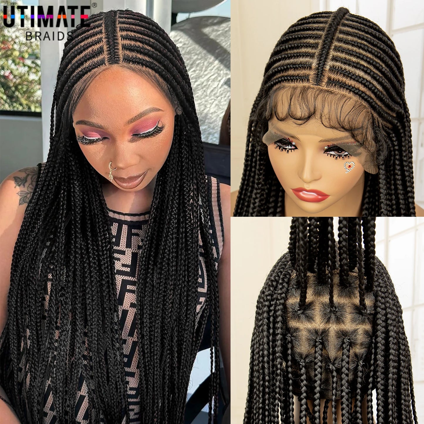 Full Lace Cornrow Box Braided Wig Loc Wig Synthetic Lace Frontal Braided Wigs with Baby Hair