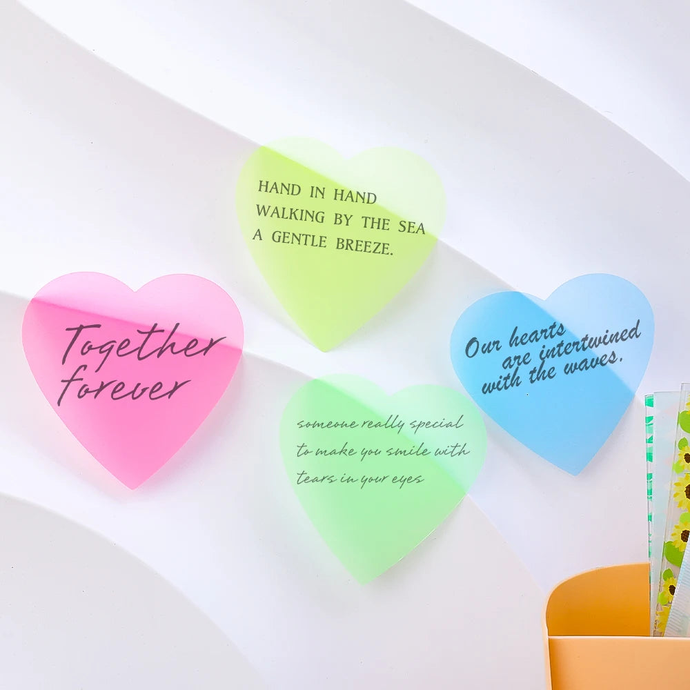 Fluorescent Heart Shaped Sticky Posted It Note Pads Transparent Memo Pad Planner Sticker Notepad for Students School Supplies