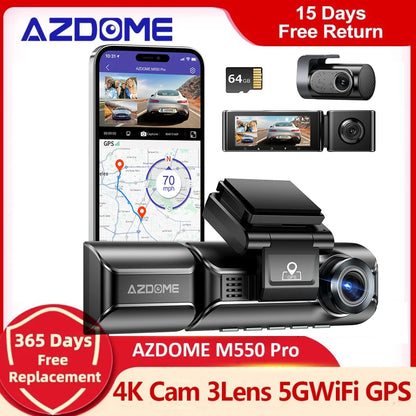 AZDOME Car DVR M550 Pro Dash Cam 4K 5,8 Ghz WiFi 2 o 3 cámaras frontal/cabina/cámara trasera GPS visión nocturna Monitor de aparcamiento