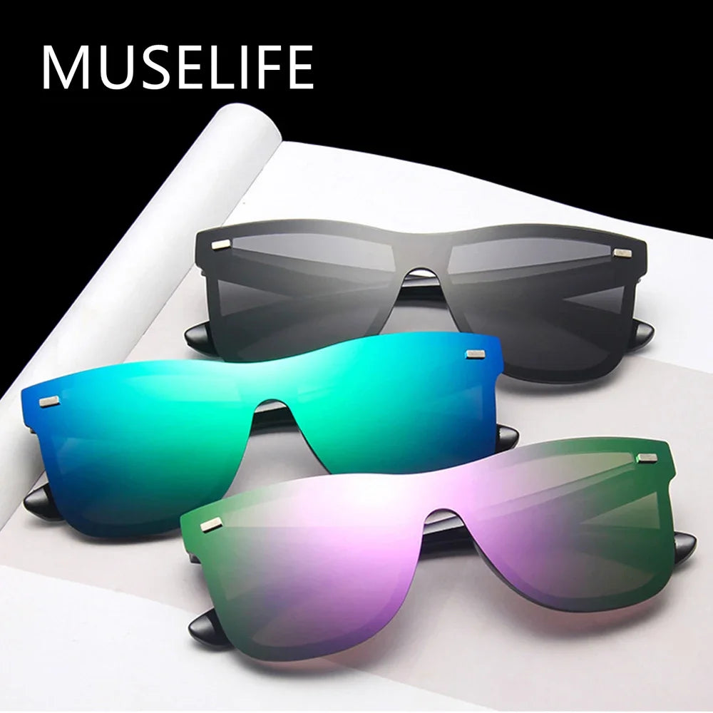 New Fashion Sunglasses One piece Trend Personality Eyeglass Brand Design Protection Reflective Frameless Sunglassess UV400