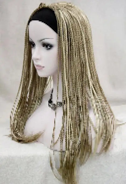 Synthetic Long Straight Hand Made Braids 3/4 Half Full Wig Headband for Women