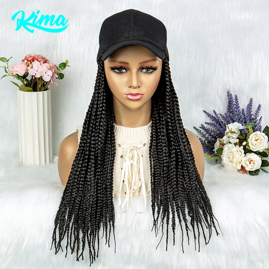 Synthetic Thick Braids With Adjustable Cap Box Braided Wig Cap Synthetic Hair Extension Braiding Braids With Baseball Cap