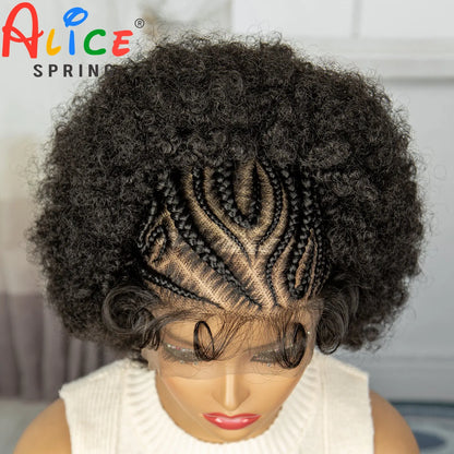 Short Curly Braided Wigs Synthetic Lace Front Braided Wig for Black Women Kontless Braiding Hair Wigs Afro Kinky Curly Hair Wig