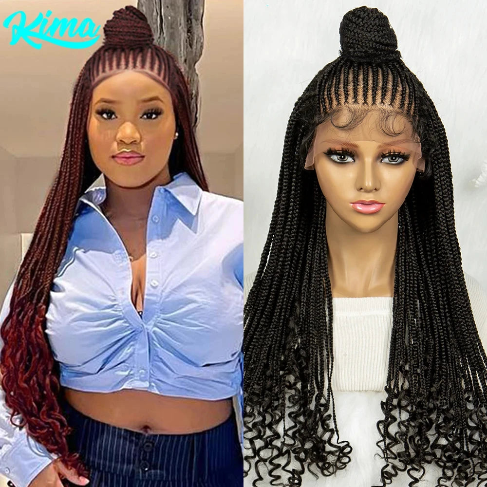 Kima Synthetic Braided Wigs Updo Braided Lace Front Wig Curly End With Baby Hair for Black Women