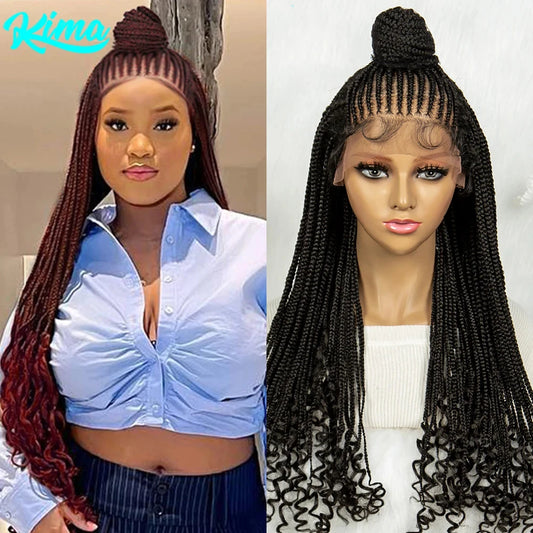 Kima Synthetic Braided Wigs Updo Braided Lace Front Wig Curly End With Baby Hair for Black Women