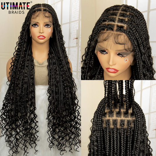 36 Inches Long Boho Braided Wigs with Baby Hair Synthetic Full Lace Knotless