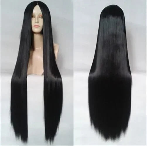 New 100CM Middle part Black long sleek straight hair wig