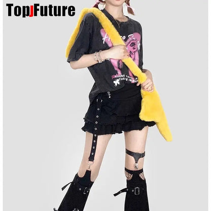 Women Y2K Girl Gothic Lolita Harajuku streetwear Steam punk American Retro grunge hotsweet Moto & Biker skirt set leg Warmers