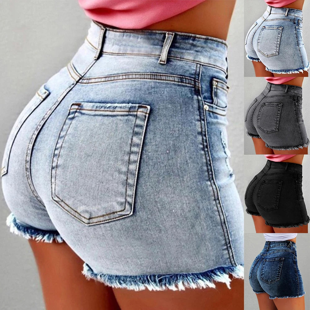 Solid Cotton Denim Shorts