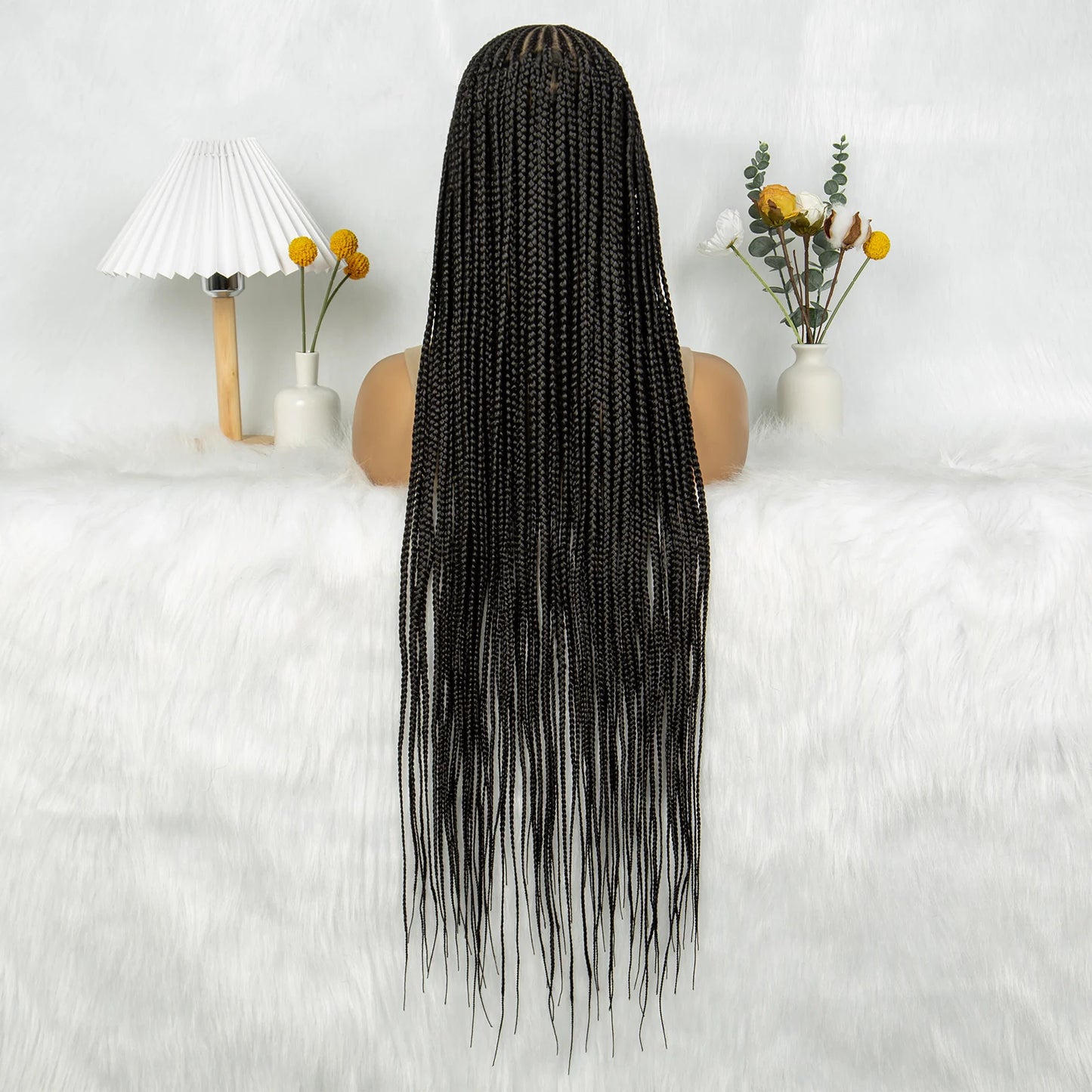 KIMA Synthetic 36 inch Cornrow Braided Wigs Transparent Full Lace Wig Fulani Stitch Box Braids With Baby Hair