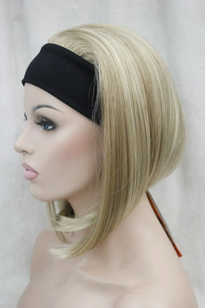 Cute BOB short 3/4 wig with headband blonde mix straight women's half hair wigs